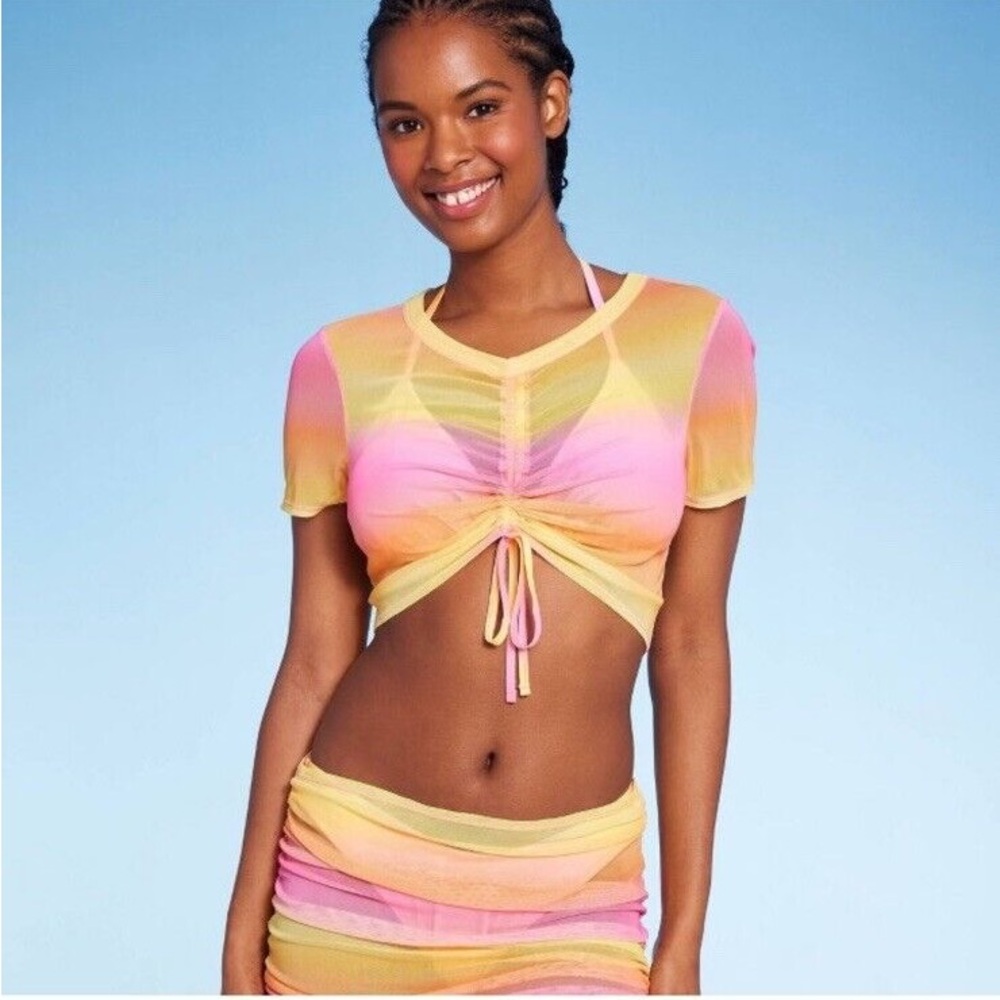 Wild Fable Pink and Yellow Mesh coverup set M